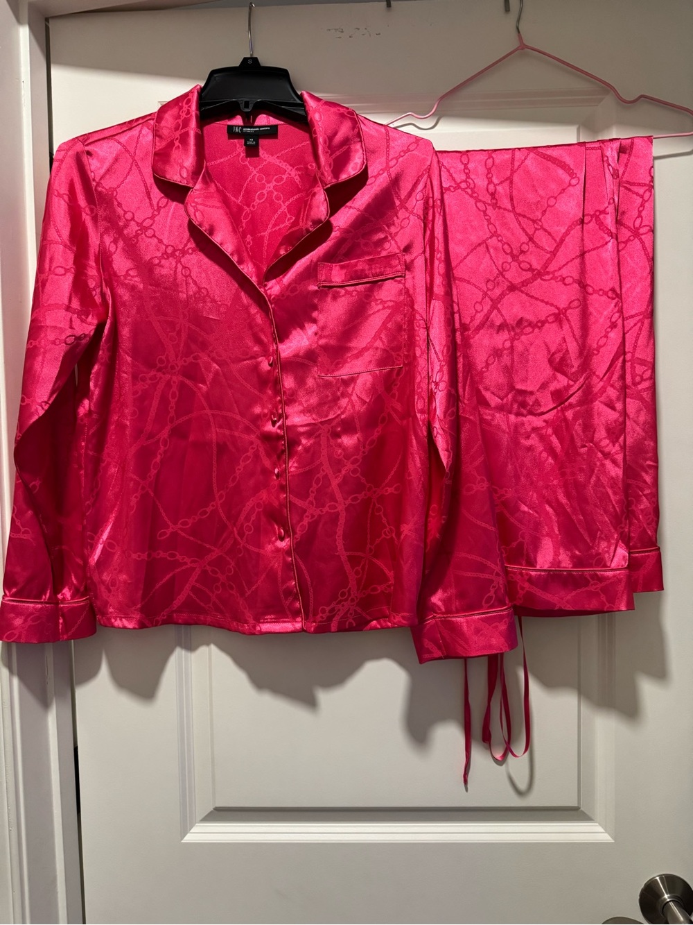 INC International Concepts Hot Pink Satin Pajama Set - Button Front Top & Pants